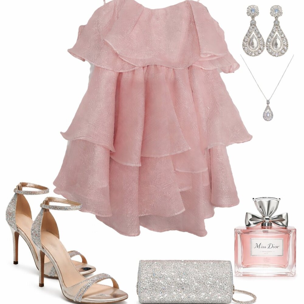 A-Line Strapless Sleeveless Tiered Shimmer Blush Pink Shift Dress - Size Small